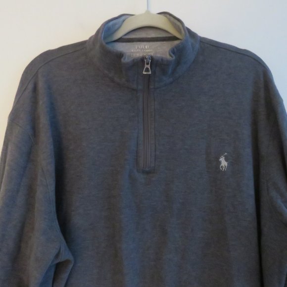 POLO RALPH LAUREN Dark Heathered Gray Cotton 1/4 Zip Pullover Sweater - Size XL - Picture 3 of 14